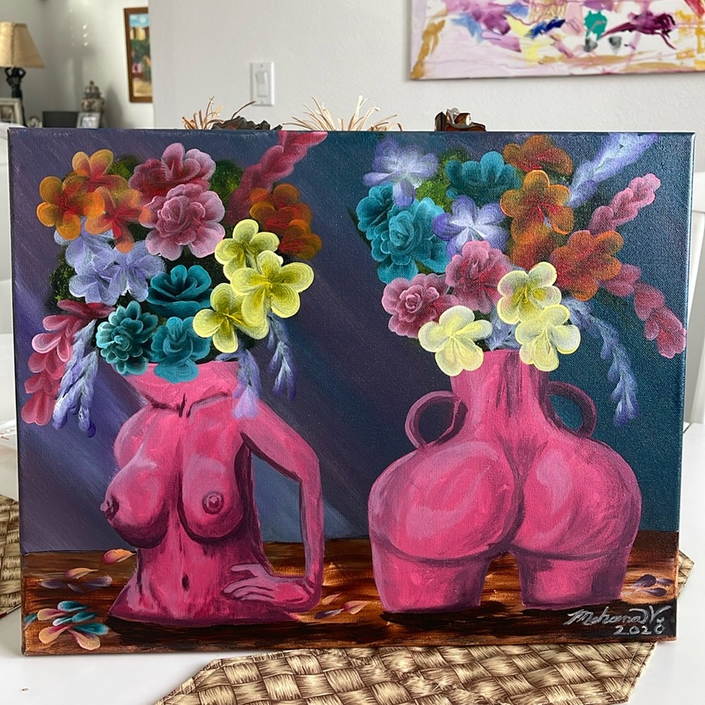 Original Art Hand painting Goddess Vases